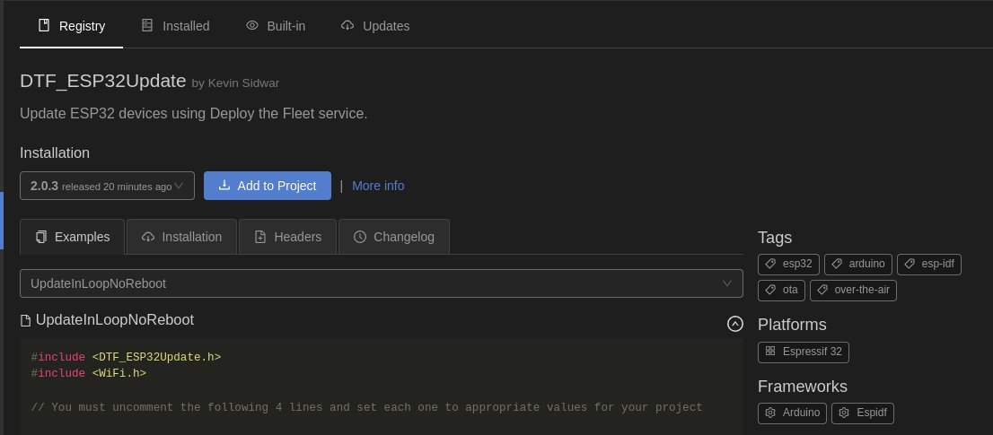 ESP32 Quickstart firmware upload dialog